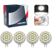 Vehicode G4 Led Bulb 12V Ac/Dc Daylight White 10W Halogen Equivalent Puck Cabinet Spot Light Bright 6000K Jc Bi-Pin Base Round Lamp Replacement For Outdoor Landscape Rv Camper Marine Boat (4 Pack)