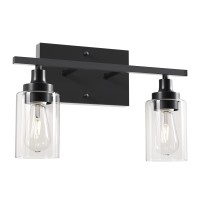 Vonluce Black Bathroom Light Fixtures, 2 Light Bathroom Vanity Lights For Bedroom Living Room, Modern Farmhouse Bathroom Wall Sconce Over Mirror Cabinet Sink With Clear Glass Lamp Shades