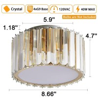 Buxvrcs Modern Crystal Ceiling Light Fixture, Mini Flush Mount Crystal Chandelier, H 5.89'' X W 8.66'' Small Crystal Ceiling Fixtures For Hallway Bedroom Bathroom G9 Socket (Gold)