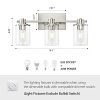 Xgfourseven Modern 3 Light Bathroom Light Fixture With Clear Glass Shade Brushed Nickel Vanity Light For Living Room Hallway Bed