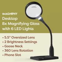 8X Desk Magnifying Light Magnifying Glass For Reading And Crafts With 6 Leds No Glare No Flickering Magnifying Lamp With