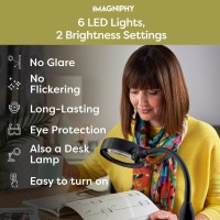 8X Desk Magnifying Light Magnifying Glass For Reading And Crafts With 6 Leds No Glare No Flickering Magnifying Lamp With