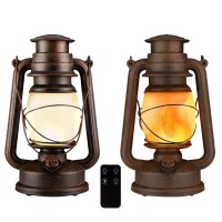 2 Pack Led Vintage Lantern Decorative, Indoor/Outdoor Hanging Waterproof Lanterns With Smart Remote, Battery Operated Lanterns Flickering Flame 2 Models For Garden Yard Pathway Porch