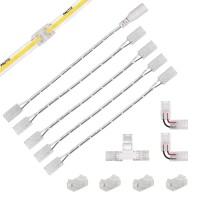 Pautix 8Mm Connectors For 2-Pin Cob Led Strip Lights,4Pcs Transparent Gapless Connectors,4Pcs Dual End,1Pc Single To Dc Female Plug 7.9In Extension Wire,2Pcs L-Shaped Connectors,1Pc T-Shaped Connector