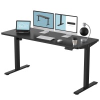 Flexispot En1 Height Adjustable Standing Desk 60 X 24 Inch Whole-Piece Desktop Electric Stand Up Desk Ergonomic Memory Controller Primo (Black Frame 60 Black Top, 2 Packages)