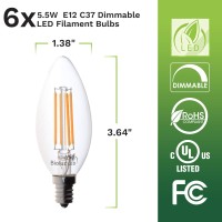 Bioluz Led 92 Cri E12 Led Candelabra Bulbs 60 Watt (5.5W) Soft White 3000K Clear Led Filamament Candle Bulb Dimmable Ul Listed Title 20 6-Pack