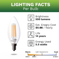 Bioluz Led 92 Cri E12 Led Candelabra Bulbs 60 Watt (5.5W) Soft White 3000K Clear Led Filamament Candle Bulb Dimmable Ul Listed Title 20 6-Pack