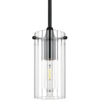 Onesto Lighting Bristol Modern Black Pendant Light Fixtures Over Kitchen Island - Sink Lighting - Ceiling Hanging Metal Industrial Pendant Lighting With Clear Stripe Glass Shade