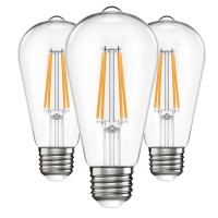 Omibrite Edison Led Light Bulbs, Vintage Bright Light Bulbs 60 Watt Equivalent, Non-Dimmable Incandescent Daylight Bulbs, Warm White 2700K, Cri 90 Eye Protection, E26/E27 Base, St64 (3 Pack)