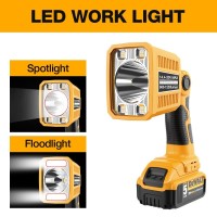 Dteztech Flashlight For Dewalt 20V Max Li-Ion Battery, 18W 1250Lumen Spotlight With Usb Port, Led Work Light Jobsite Light With 110 Degree Pivoting Head Indoor Outdoor Use(Tool Only)