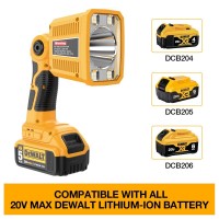 Dteztech Flashlight For Dewalt 20V Max Li-Ion Battery, 18W 1250Lumen Spotlight With Usb Port, Led Work Light Jobsite Light With 110 Degree Pivoting Head Indoor Outdoor Use(Tool Only)