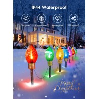 Christmas Lights Jumbo C9 Outdoor Lawn Decorations With Pathway Marker Stakes, 2 Pack 8.5 Feet String Lights Covered Jumbo Multicolored Light Bulb For Holiday Outside Yard Garden Decor, 10 Lights