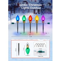 Christmas Lights Jumbo C9 Outdoor Lawn Decorations With Pathway Marker Stakes, 2 Pack 8.5 Feet String Lights Covered Jumbo Multicolored Light Bulb For Holiday Outside Yard Garden Decor, 10 Lights