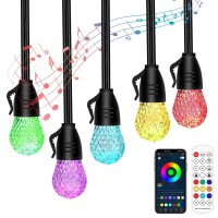 Outdoor String Lights | Patio String Lights Music Sync 48Ft Rgbw Color Changing Smart Led Bulbs, App And Remote Control, 8 Scene Modes, Ip66 Waterproof 25 Dimmable Led Bulbs For Garden Backyard Party