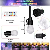 Outdoor String Lights | Patio String Lights Music Sync 48Ft Rgbw Color Changing Smart Led Bulbs, App And Remote Control, 8 Scene Modes, Ip66 Waterproof 25 Dimmable Led Bulbs For Garden Backyard Party