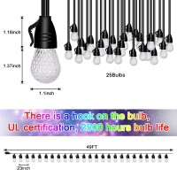 Outdoor String Lights | Patio String Lights Music Sync 48Ft Rgbw Color Changing Smart Led Bulbs, App And Remote Control, 8 Scene Modes, Ip66 Waterproof 25 Dimmable Led Bulbs For Garden Backyard Party