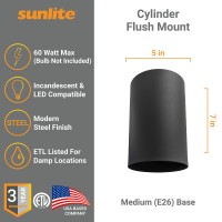 Sunlite 90161 7 Inch Modern Cylinder Flush Mount, Matte Black Finish, Aluminum Shade, Minimalist Design Downlight, 60 Watts Max, E26 Bulb (Not Included), 120V, Living Room & Entryways