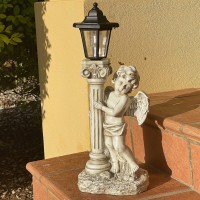 Aloak Angel Statue With Solar Lights Right 197 Inch Outdoor Solar Angel Garden Statue With Roma Pillar For Garden Lawn Deocr