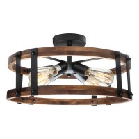 Voguad Semi Flush Mount Ceiling Light Fixture, Modern Farmhouse Wood Drum Ceiling Lamp, Rustic Close To Ceiling Lighting For Hallway Entryway Laundry Room Bedroom