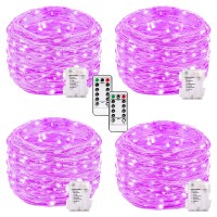 Buways 4 Sets 75Led 246Ft Halloween Purple Fairy Lights Battery Operated With Remote Control 8 Modes Sliver Wire Twinkle Light