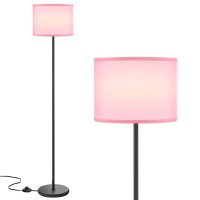 Ambimall Modern Floor Lamp With Shade, Tall Lamps For Living Room, Bedroom, Office, Dining Room, Stick Floor Lamp With Pink Lampshade(Without Bulb)