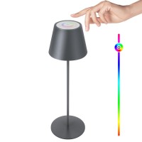 Dolita Cordless Table Lamp, Rechargeable Led Table Lamp With 7 Rgb Colors Rgb Mode, Touch Control Cordless Lamps Waterproof Ip54 For Indoor Outdoor Office Home Camping (Grey)