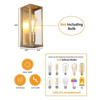 Boca Do Lobo Outdoor Wall Lights, Exterior Waterproof Wall Sconce Light Fixture, Brushed Brass Frame With Clear Glass Shade For Porch, Entryway, Front Door, E26 Base(Bulb Not Included)