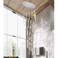 Haixiang 13 Foot High Ceiling Chandelier For Entryway Modern Crystal Lights For Living Room Foyer Flush Mount Sloping Ceiling Pendant Light Fixture Remote Dimmable 24-Lights Silver