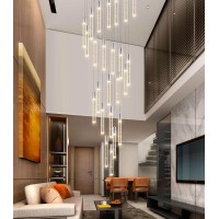 Haixiang 13 Foot High Ceiling Chandelier For Entryway Modern Crystal Lights For Living Room Foyer Flush Mount Sloping Ceiling Pendant Light Fixture Remote Dimmable 24-Lights Silver