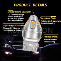 Ruiandsion 2Pcs 7440 7443 Led Bulb Amber T20 Wedge Led Bulbs 10-60V 3030 10Smd Led Chipsets Replacement For Reverse Turn Signal Lights, Non-Polarity