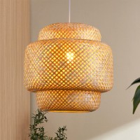 Karjearl Bamboo Pendant Light Boho Basket Chandelier Handmade Woven Pendant Light Natural Wicker Rattan Hanging Chandelier Fo