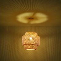 Karjearl Bamboo Pendant Light Boho Basket Chandelier Handmade Woven Pendant Light Natural Wicker Rattan Hanging Chandelier Fo