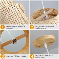 Karjearl Bamboo Pendant Light Boho Basket Chandelier Handmade Woven Pendant Light Natural Wicker Rattan Hanging Chandelier Fo