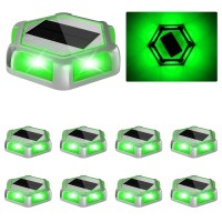 Crepow Green Solar Dock Lights Driveway Deck Lights8 Packs Waterproof 1200Mah Outdoor Led Aluminum Dock Lighting Warning For Dr