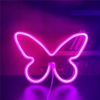 Qiaofei Led Butterfly Neon Sign Lights Hanging Decorative Neon Light Usb Or Battery Operated For Home Bedroom Bar Restaurant Christmas Birthday Party Gift Art Wall Decoration Light(Pink)