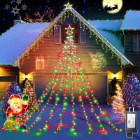 Outdoor Christmas Decorations Star Light,11.8 Ft 344 Led Waterfall Tree Lights With Topper Star String Lights Plug In ,8 Lighting Mode Christmas Star Lights For Party Home Holiday Decor(Red+Green)