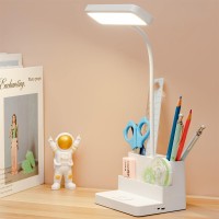 Pulrelas Small Led Desk Lamp With Pen/Phone Holder, Rechargeable Desk Light With Flexible Gooseneck, 3 Color Modes, Stepless Dimming, Eye Caring, Small Study Lamp For Dorm, Bedroom