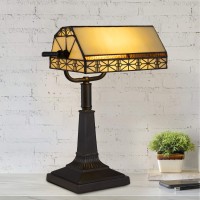 Lavish Home Tiffanystyle Bankers Lamp Vintagelooking Missionstyle Table Or Desk Led Light With Stained Glass Shade Dark Br