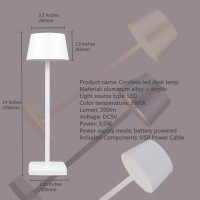 Amhshkou Rechargeable Led Cordless Desk Lamps, Aluminum, Dimmable,Suitable For Indoor And Outdoor Lighting White