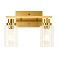 Jonsi Gold Bathroom Vanity Lights 2 Light Brushed Gold Bathroom Light Fixtures With Fluted Glass Shade Modern Gold Bathroom Li