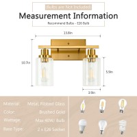 Jonsi Gold Bathroom Vanity Lights 2 Light Brushed Gold Bathroom Light Fixtures With Fluted Glass Shade Modern Gold Bathroom Li