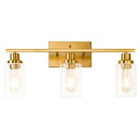 Jonsi Gold Bathroom Light Fixtures 3 Light Brushed Gold Bathroom Vanity Lights With Fluted Glass Shade Modern Gold Bathroom Li