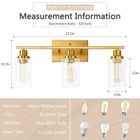 Jonsi Gold Bathroom Light Fixtures 3 Light Brushed Gold Bathroom Vanity Lights With Fluted Glass Shade Modern Gold Bathroom Li