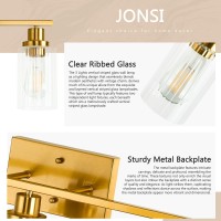 Jonsi Gold Bathroom Light Fixtures 3 Light Brushed Gold Bathroom Vanity Lights With Fluted Glass Shade Modern Gold Bathroom Li