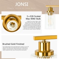 Jonsi Gold Bathroom Light Fixtures 3 Light Brushed Gold Bathroom Vanity Lights With Fluted Glass Shade Modern Gold Bathroom Li