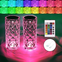 Crystal Table Lamp Rgb Color Changing Night Lights (2 Pack) Crystal Rose Diamond Touch Lamp For Bedroom Living Room Decor Housewarming Gift(Remote & Touch Control