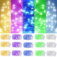 Christmas Fairy String Lights,15 Packs 20 Leds Battery Operated 6.6Ft Silver Copper Wire Starry String Light For Diy Bottle Jars Costume Wedding Party Easter Table Decorations (5 Colors)