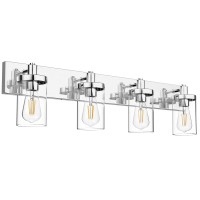 Aipsun Bathroom Vanity Light Farmhouse 4 Light Chrome Vanity Lighting Fixtures With Clear Glass Shade(Exclude Bulb)