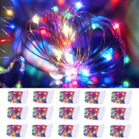 Christmas Fairy Lights Battery Operated-15 Packs 20 Led 6.6Ft Silver Wire String Lights Firefly Starry Lights For Diy Custom Wedding Party Table Centerpiece Decoration (Multicolor)