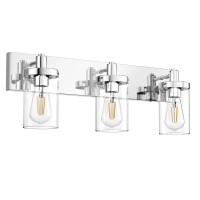 Aipsun Chrome Vanity Light For Bathroom 3 Light Farmhouse Bathroom Lights Fixtures Over Mirror With Clear Glass Shade(Exclude Bulb)